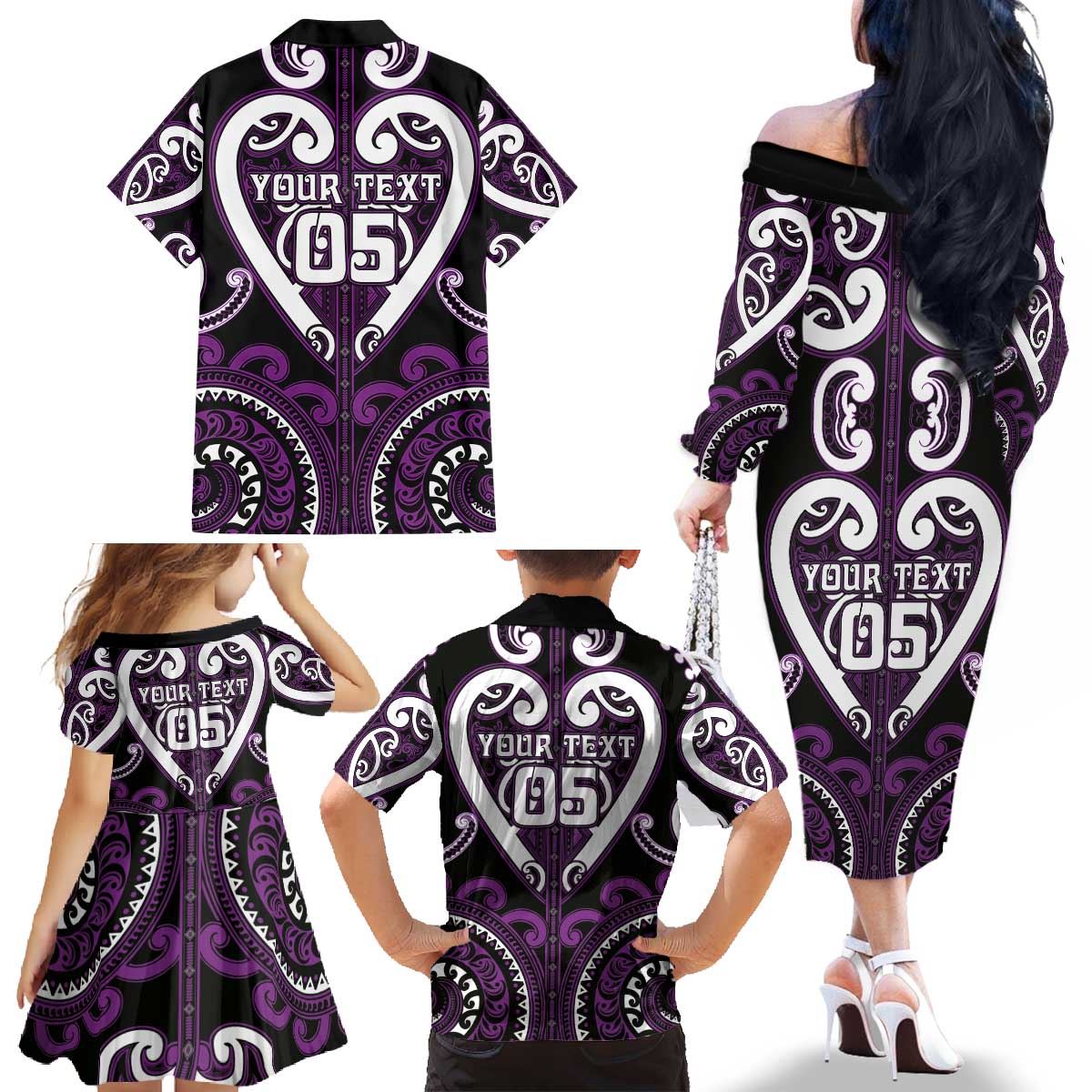 Custom Aotearoa Rangitane Family Matching Off The Shoulder Long Sleeve Dress and Hawaiian Shirt Maori Tribal Pattern