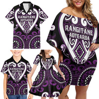 Custom Aotearoa Rangitane Family Matching Off Shoulder Short Dress and Hawaiian Shirt Maori Tribal Pattern