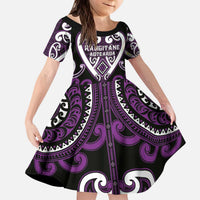 Custom Aotearoa Rangitane Kid Short Sleeve Dress Maori Tribal Pattern LT05 KID Purple - Polynesian Pride