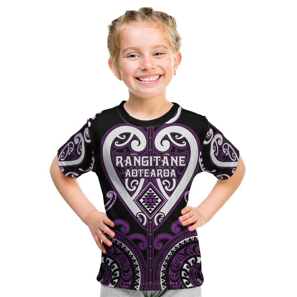 Custom Aotearoa Rangitane Kid T Shirt Maori Tribal Pattern LT05 Purple - Polynesian Pride