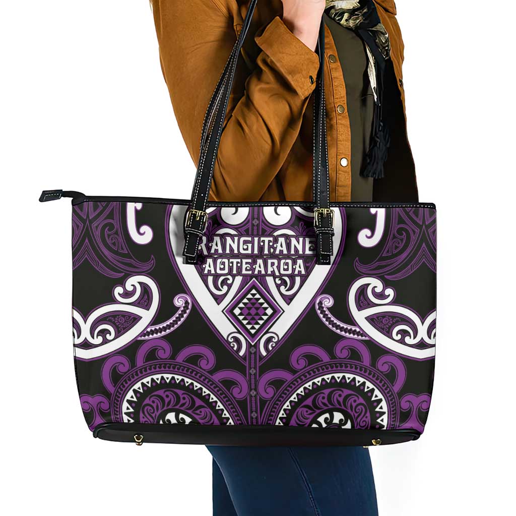 Aotearoa Rangitane Leather Tote Bag Maori Tribal Pattern