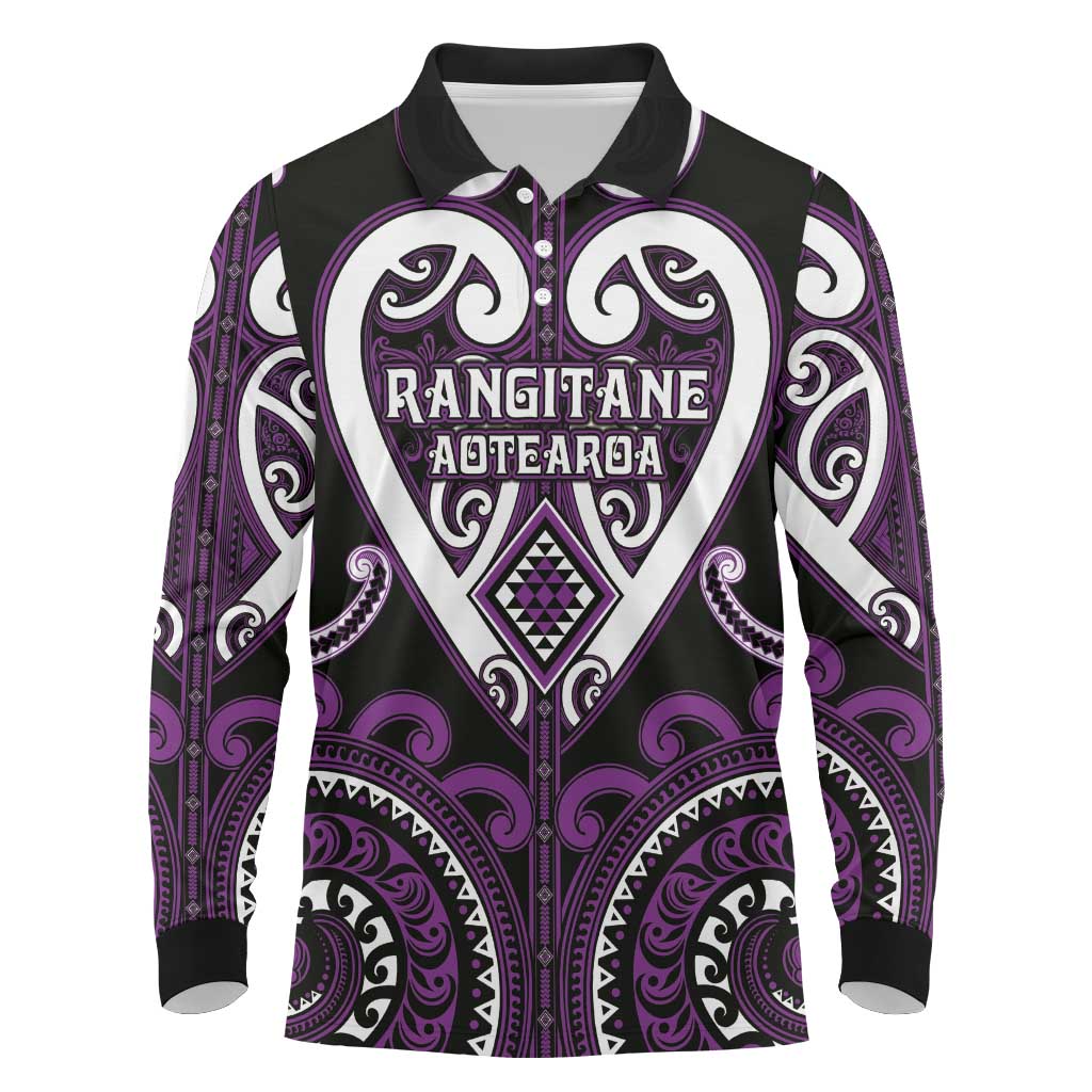 Custom Aotearoa Rangitane Long Sleeve Polo Shirt Maori Tribal Pattern