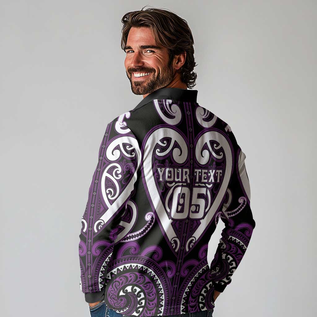 Custom Aotearoa Rangitane Long Sleeve Polo Shirt Maori Tribal Pattern