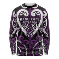 Custom Aotearoa Rangitane Long Sleeve Shirt Maori Tribal Pattern LT05 Unisex Purple - Polynesian Pride
