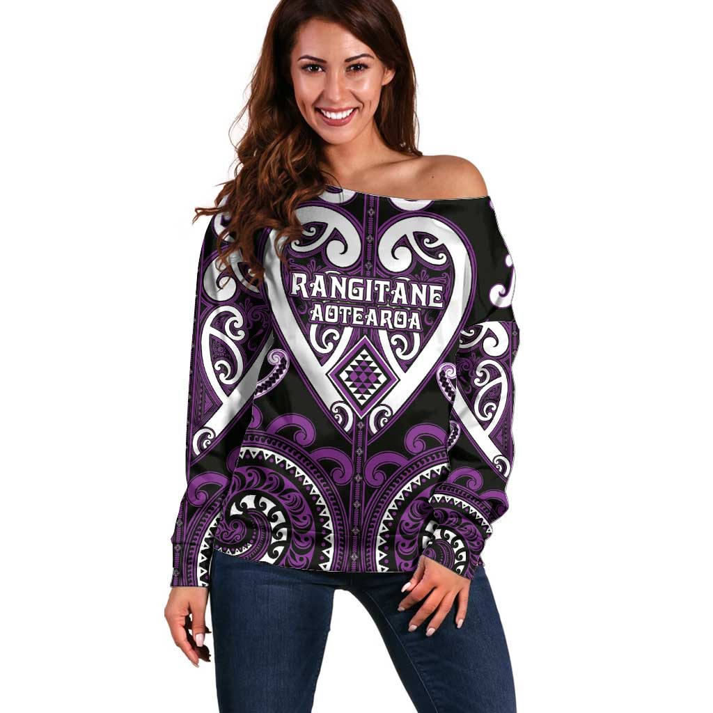 Custom Aotearoa Rangitane Off Shoulder Sweater Maori Tribal Pattern