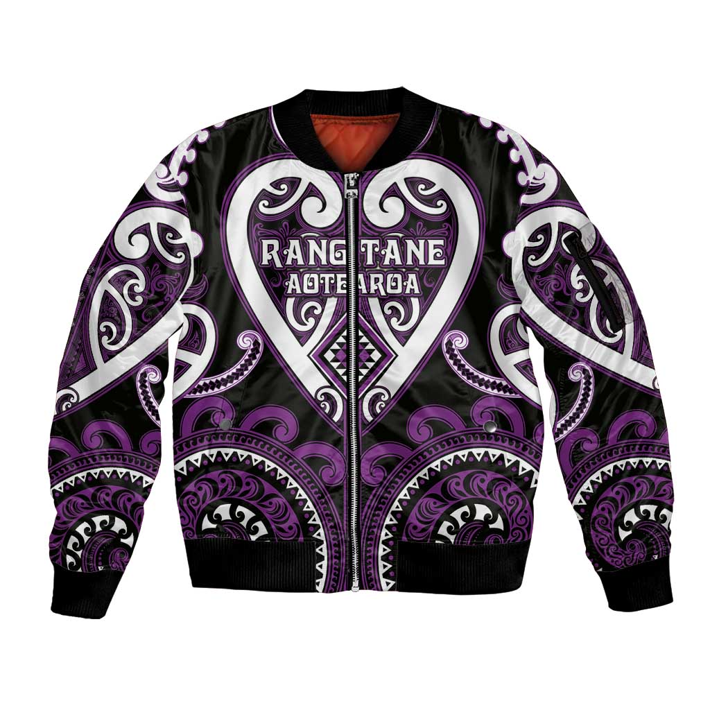 Custom Aotearoa Rangitane Sleeve Zip Bomber Jacket Maori Tribal Pattern