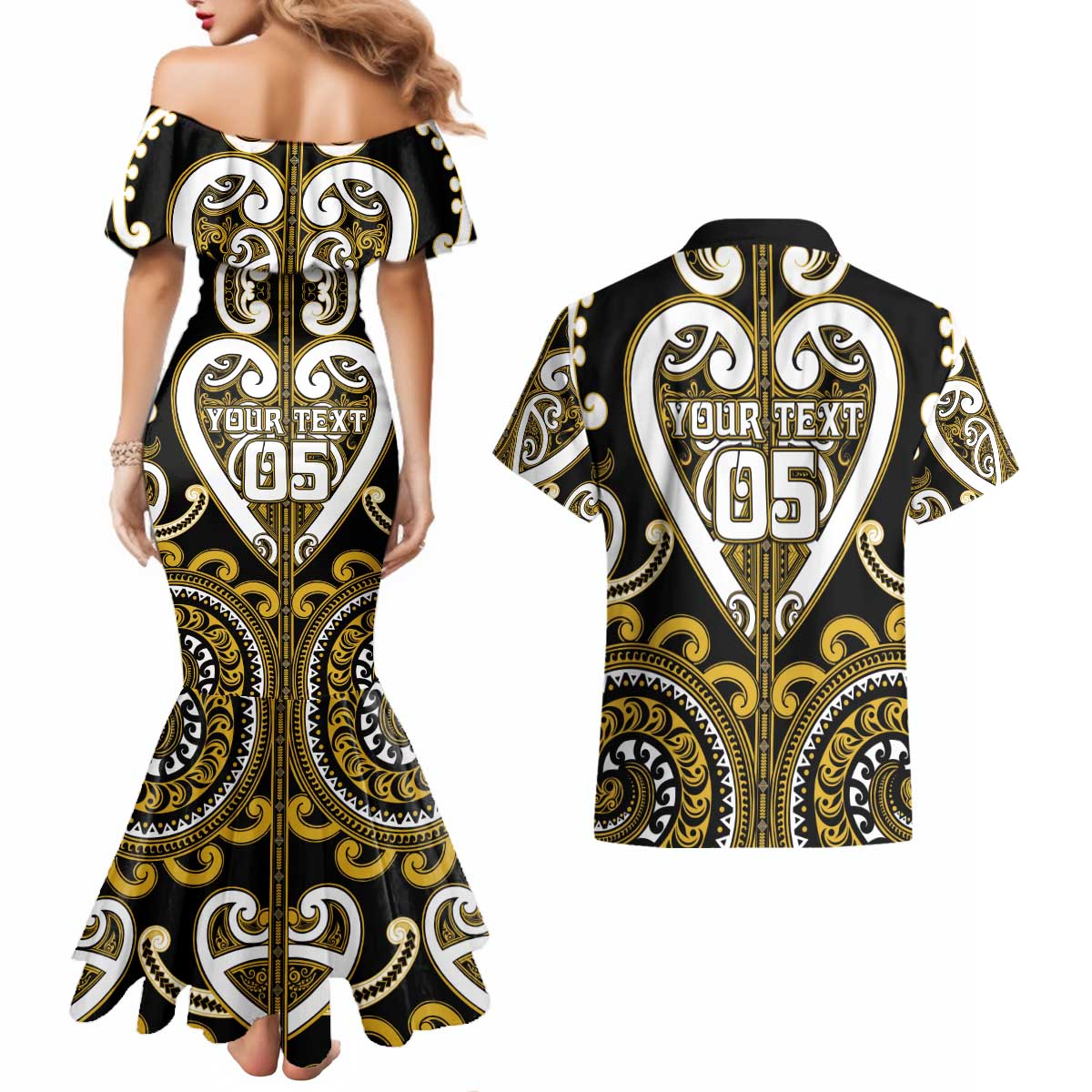 Custom Aotearoa Taranaki Couples Matching Mermaid Dress and Hawaiian Shirt Maori Tribal Pattern