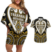 Custom Aotearoa Taranaki Couples Matching Off Shoulder Short Dress and Hawaiian Shirt Maori Tribal Pattern