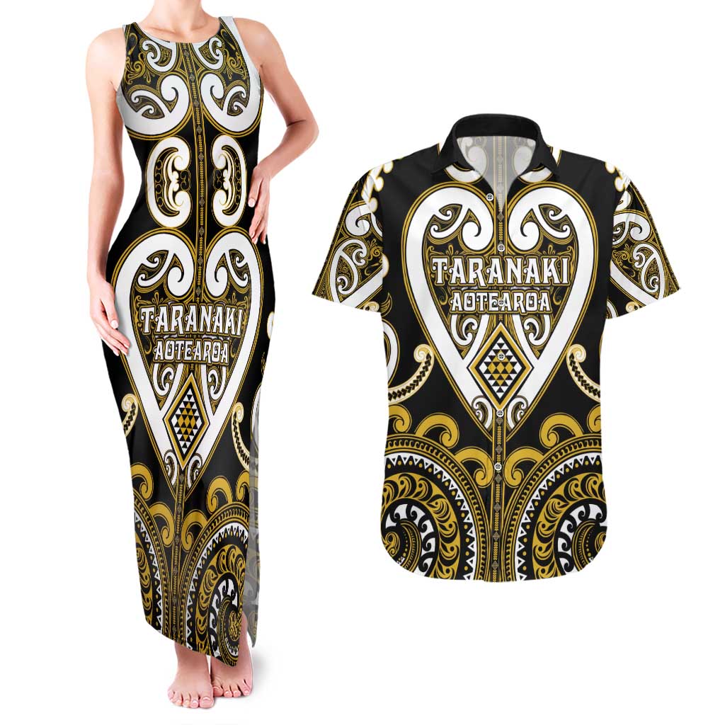 Custom Aotearoa Taranaki Couples Matching Tank Maxi Dress and Hawaiian Shirt Maori Tribal Pattern
