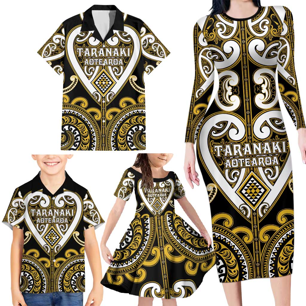 Custom Aotearoa Taranaki Family Matching Long Sleeve Bodycon Dress and Hawaiian Shirt Maori Tribal Pattern