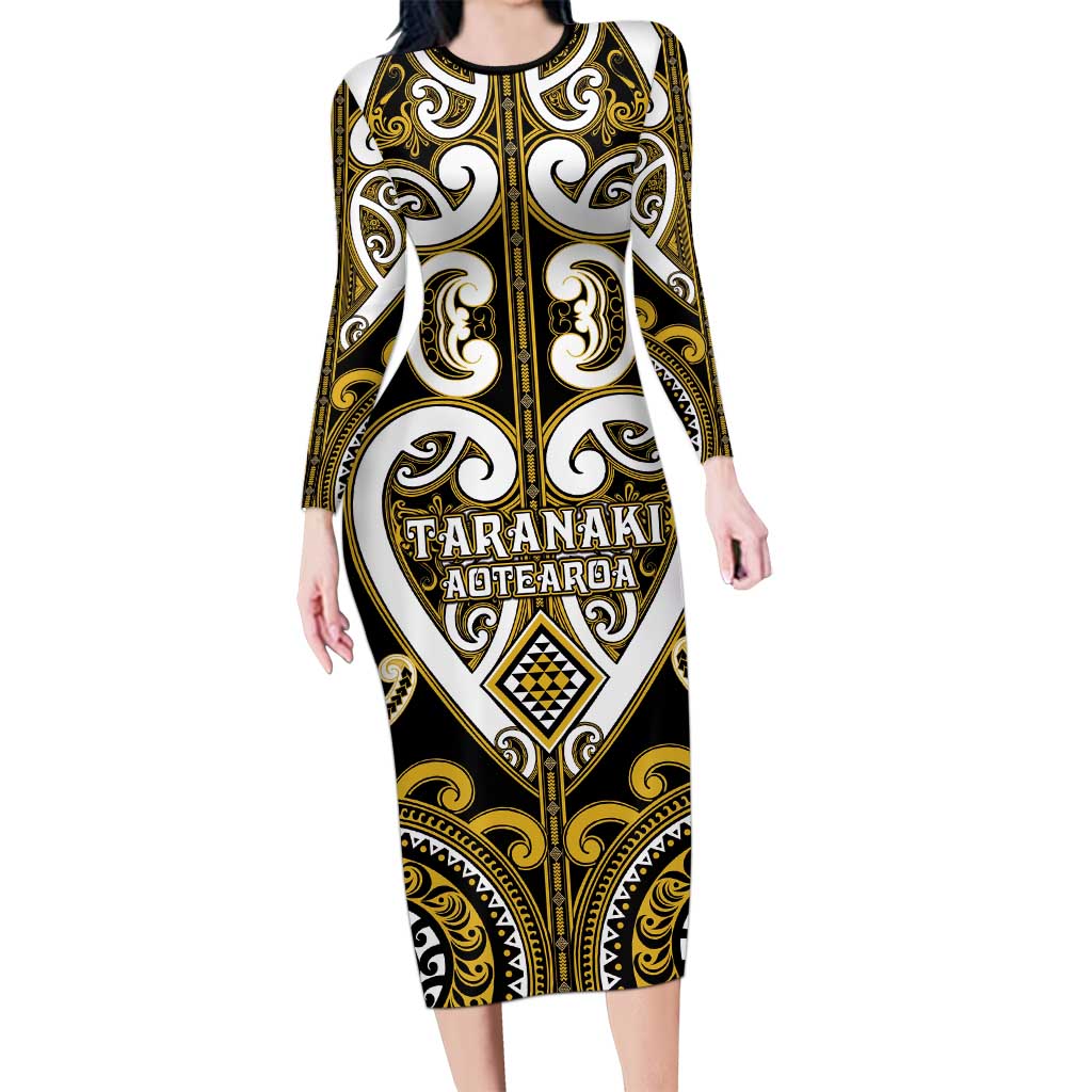 Custom Aotearoa Taranaki Family Matching Long Sleeve Bodycon Dress and Hawaiian Shirt Maori Tribal Pattern