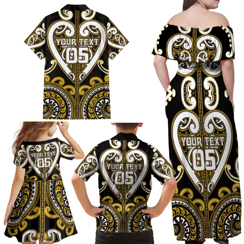 Custom Aotearoa Taranaki Family Matching Off Shoulder Maxi Dress and Hawaiian Shirt Maori Tribal Pattern