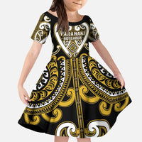Custom Aotearoa Taranaki Kid Short Sleeve Dress Maori Tribal Pattern