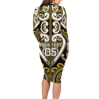 Custom Aotearoa Taranaki Long Sleeve Bodycon Dress Maori Tribal Pattern