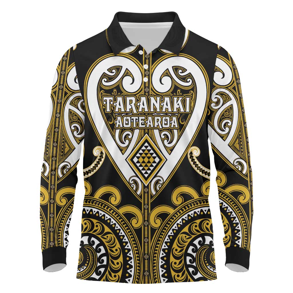 Custom Aotearoa Taranaki Long Sleeve Polo Shirt Maori Tribal Pattern