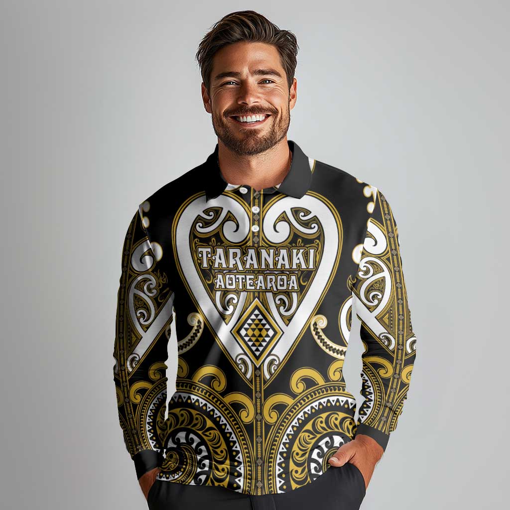 Custom Aotearoa Taranaki Long Sleeve Polo Shirt Maori Tribal Pattern