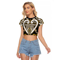 Custom Aotearoa Taranaki Raglan Cropped T Shirt Maori Tribal Pattern LT05 Female Yellow - Polynesian Pride
