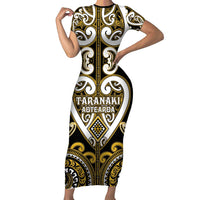 Custom Aotearoa Taranaki Short Sleeve Bodycon Dress Maori Tribal Pattern