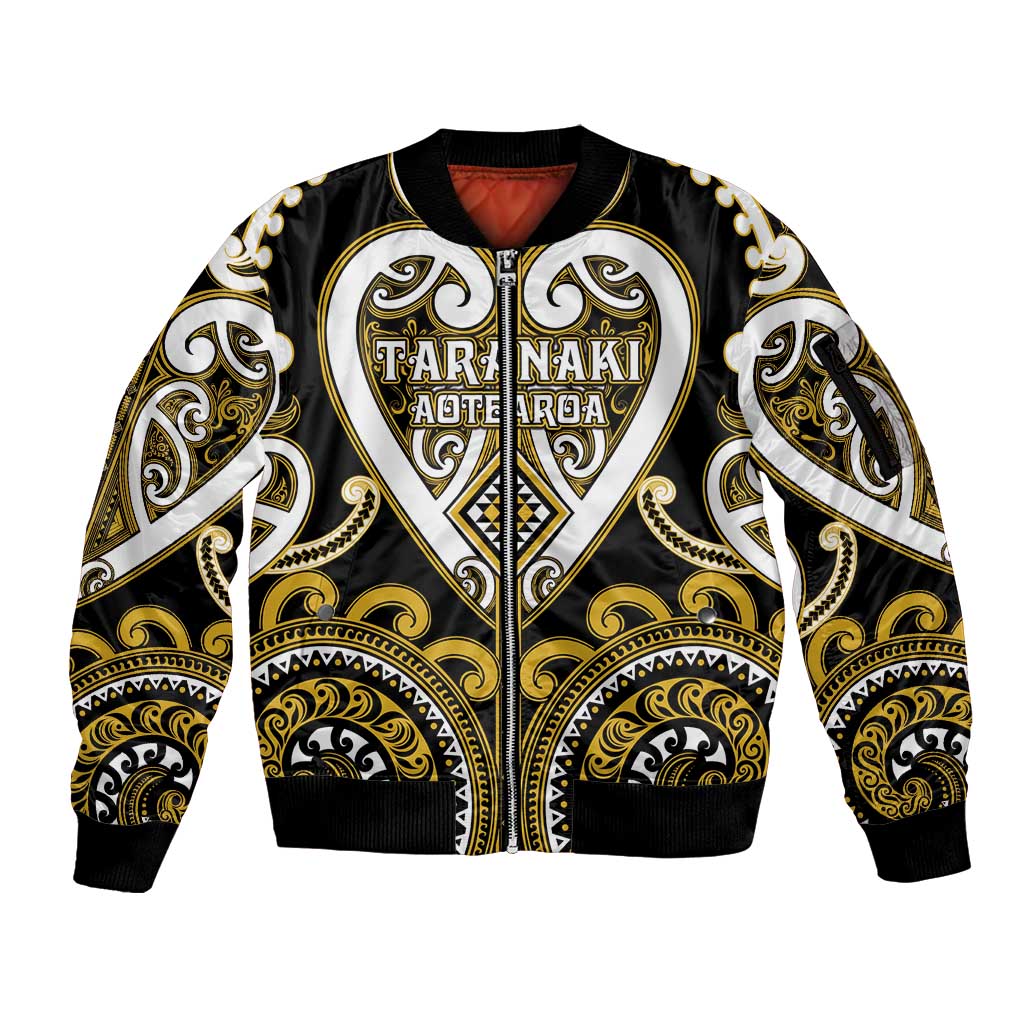 Custom Aotearoa Taranaki Sleeve Zip Bomber Jacket Maori Tribal Pattern