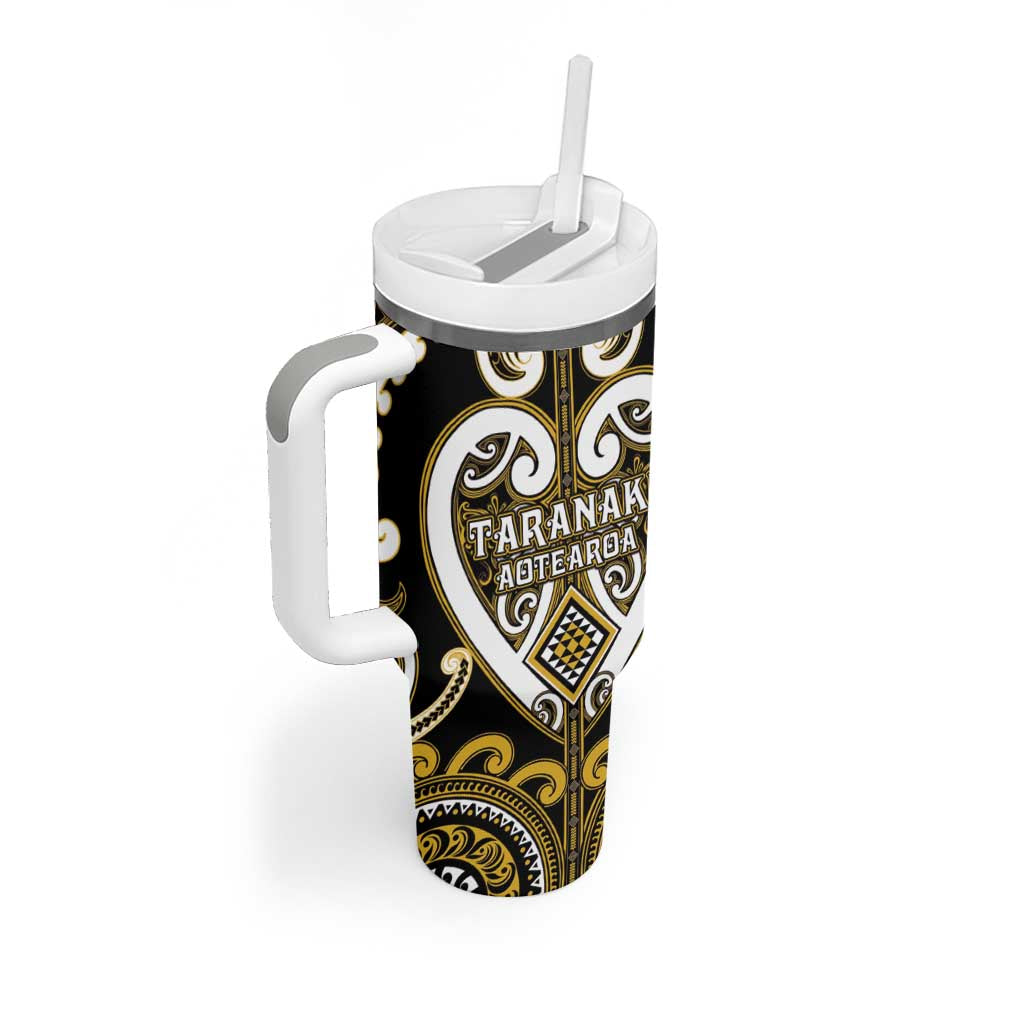 Custom Aotearoa Taranaki Tumbler With Handle Maori Tribal Pattern