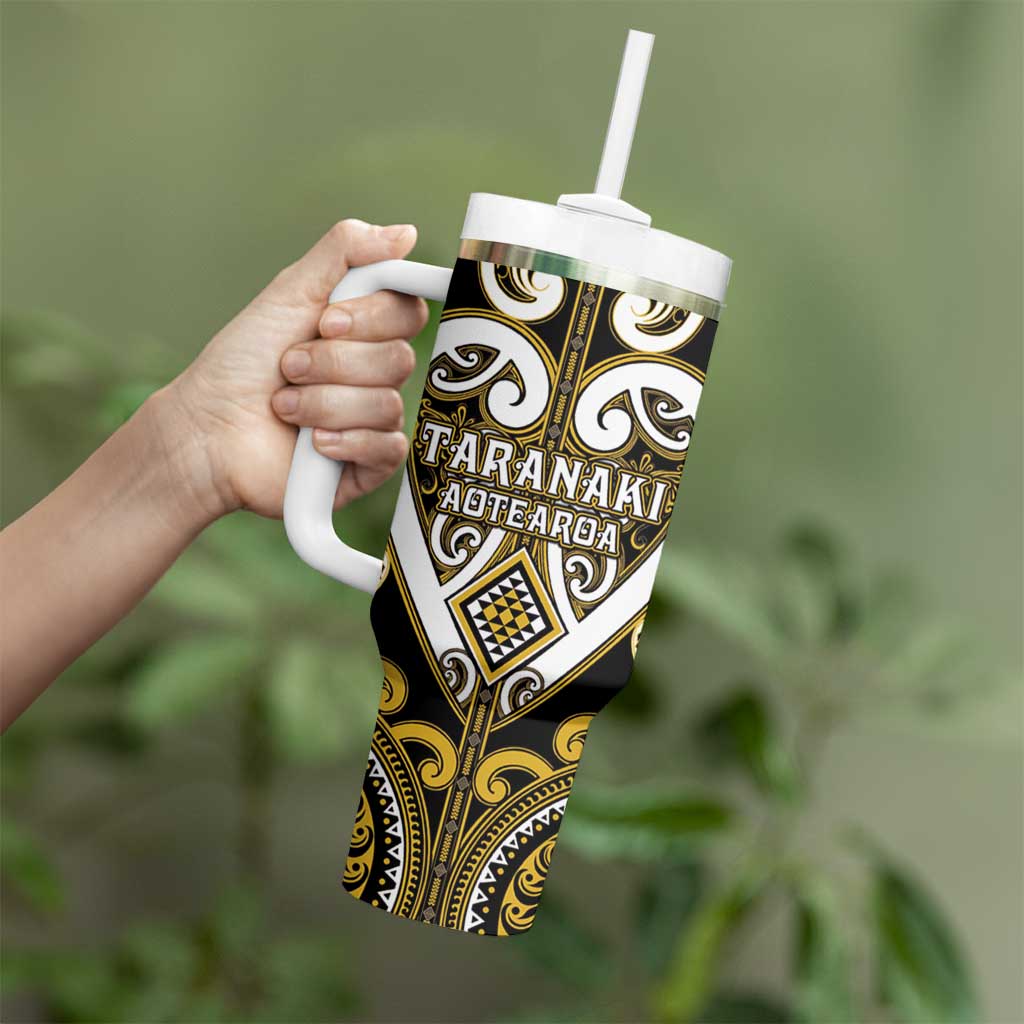 Custom Aotearoa Taranaki Tumbler With Handle Maori Tribal Pattern