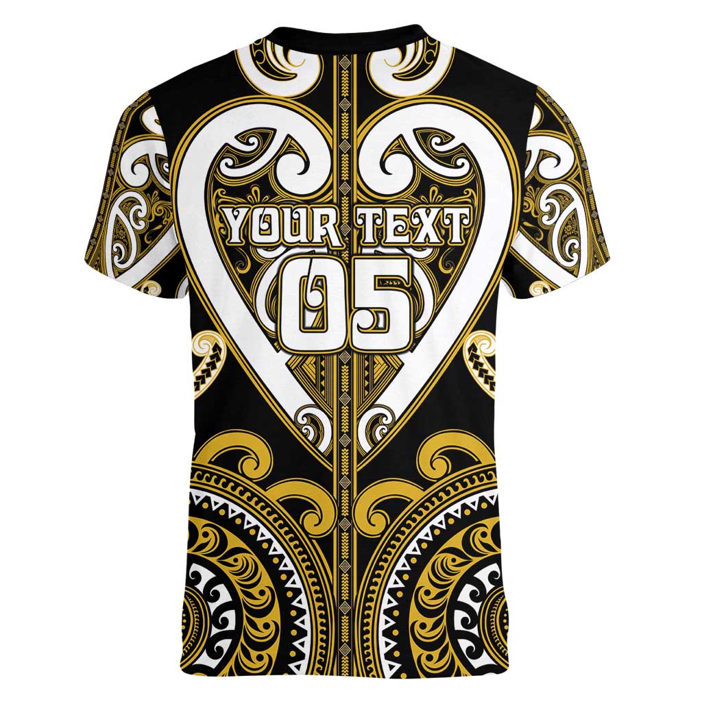 Custom Aotearoa Taranaki Women V-Neck T-Shirt Maori Tribal Pattern