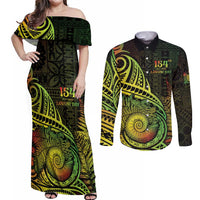 Personalised Fiji Lovoni Day Couples Matching Off Shoulder Maxi Dress and Long Sleeve Button Shirt 154th Years
