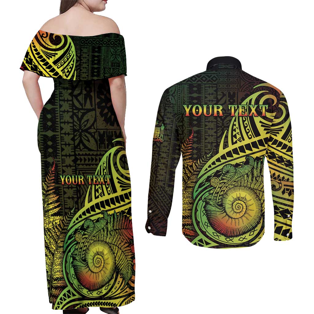 Personalised Fiji Lovoni Day Couples Matching Off Shoulder Maxi Dress and Long Sleeve Button Shirt 154th Years