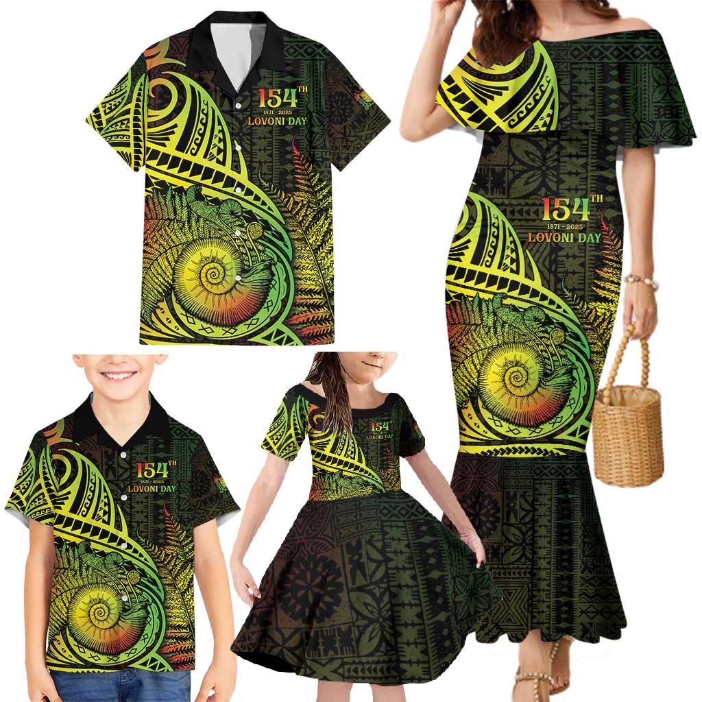 Personalised Fiji Lovoni Day Family Matching Mermaid Dress and Hawaiian Shirt 154th Years
