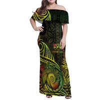 Personalised Fiji Lovoni Day Family Matching Off Shoulder Maxi Dress and Hawaiian Shirt 154th Years