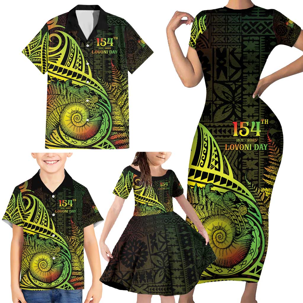 Personalised Fiji Lovoni Day Family Matching Short Sleeve Bodycon Dress and Hawaiian Shirt 154th Years