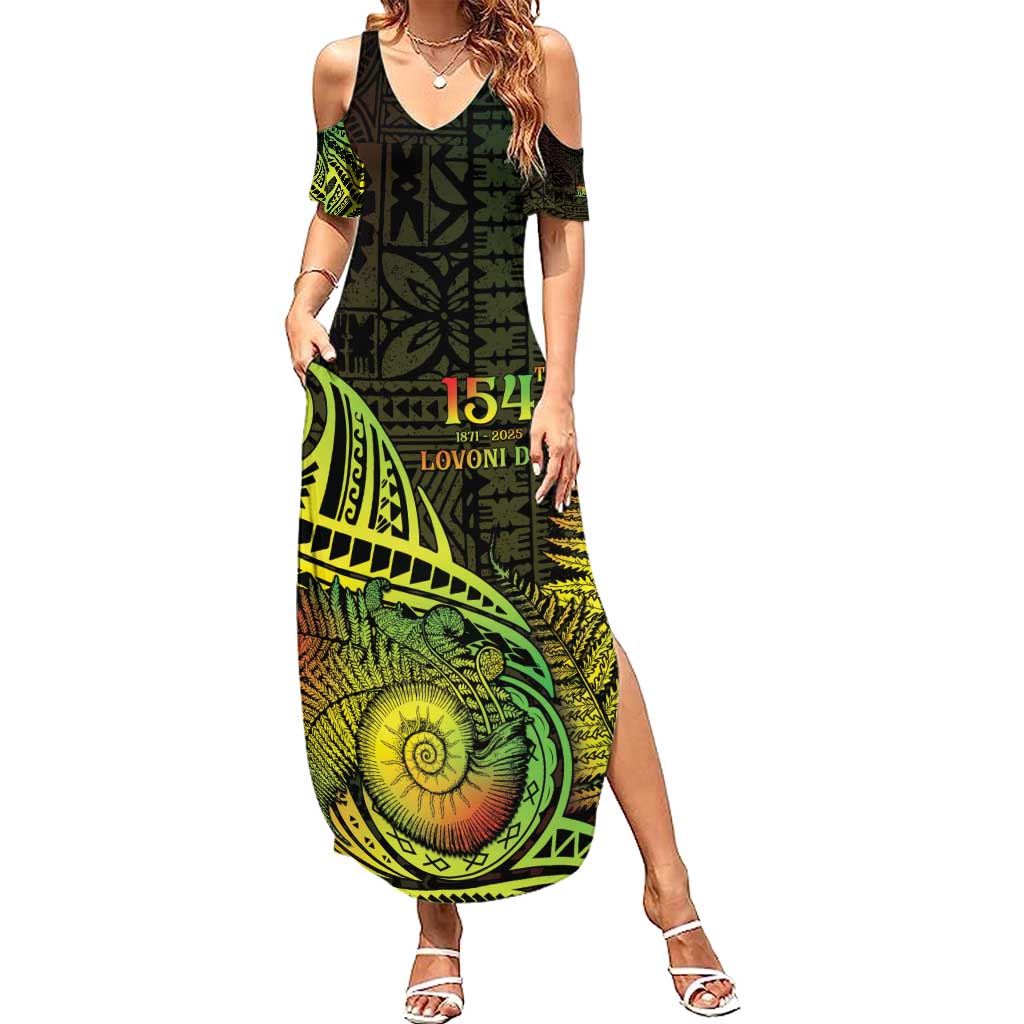 Personalised Fiji Lovoni Day Family Matching Summer Maxi Dress and Hawaiian Shirt 154th Years