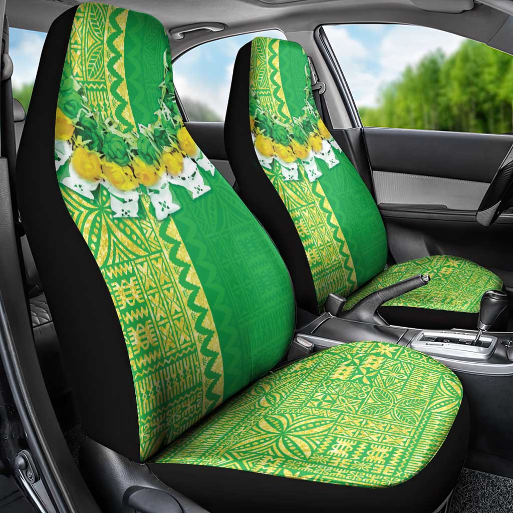 Fiji Lovoni Car Seat Cover Fijian Tapa Salusalu Green Glitter