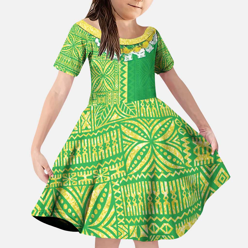 Fiji Lovoni Family Matching Puletasi and Hawaiian Shirt Fijian Tapa Salusalu Green Glitter