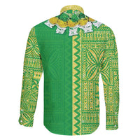 Fiji Lovoni Family Matching Puletasi and Hawaiian Shirt Fijian Tapa Salusalu Green Glitter