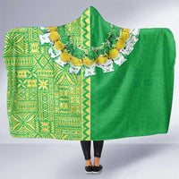 Fiji Lovoni Hooded Blanket Fijian Tapa Salusalu Green Glitter LT05 One Size Green - Polynesian Pride