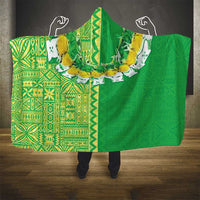 Fiji Lovoni Hooded Blanket Fijian Tapa Salusalu Green Glitter LT05 - Polynesian Pride