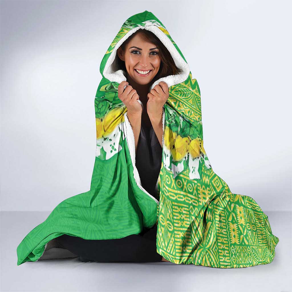 Fiji Lovoni Hooded Blanket Fijian Tapa Salusalu Green Glitter LT05 - Polynesian Pride