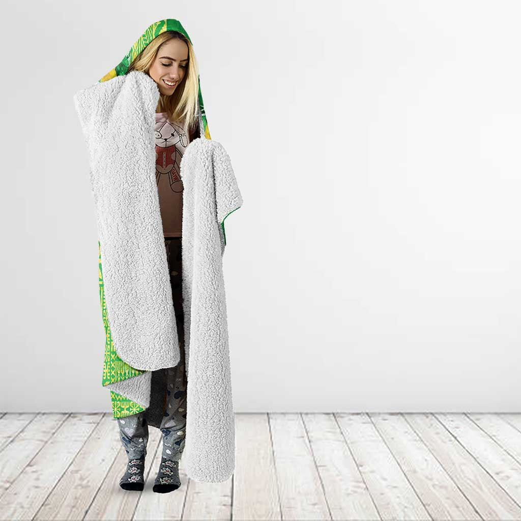 Fiji Lovoni Hooded Blanket Fijian Tapa Salusalu Green Glitter LT05 - Polynesian Pride