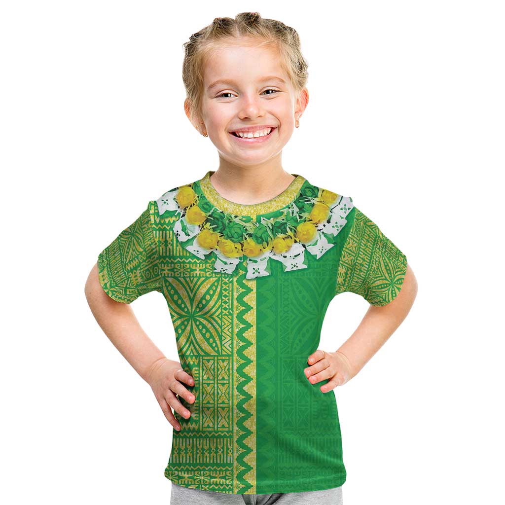 Fiji Lovoni Kid T Shirt Fijian Tapa Salusalu Green Glitter