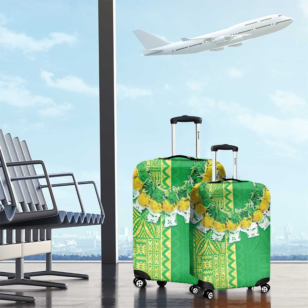 Fiji Lovoni Luggage Cover Fijian Tapa Salusalu Green Glitter