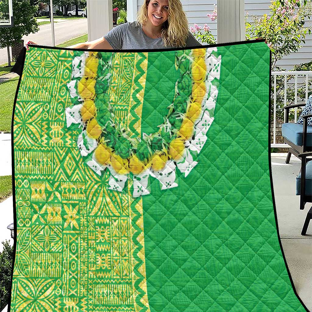 Fiji Lovoni Quilt Fijian Tapa Salusalu Green Glitter