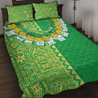 Fiji Lovoni Quilt Bed Set Fijian Tapa Salusalu Green Glitter