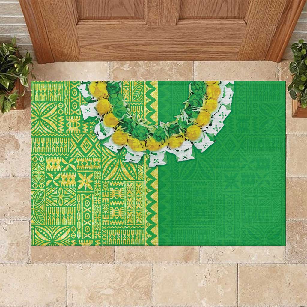 Fiji Lovoni Rubber Doormat Fijian Tapa Salusalu Green Glitter