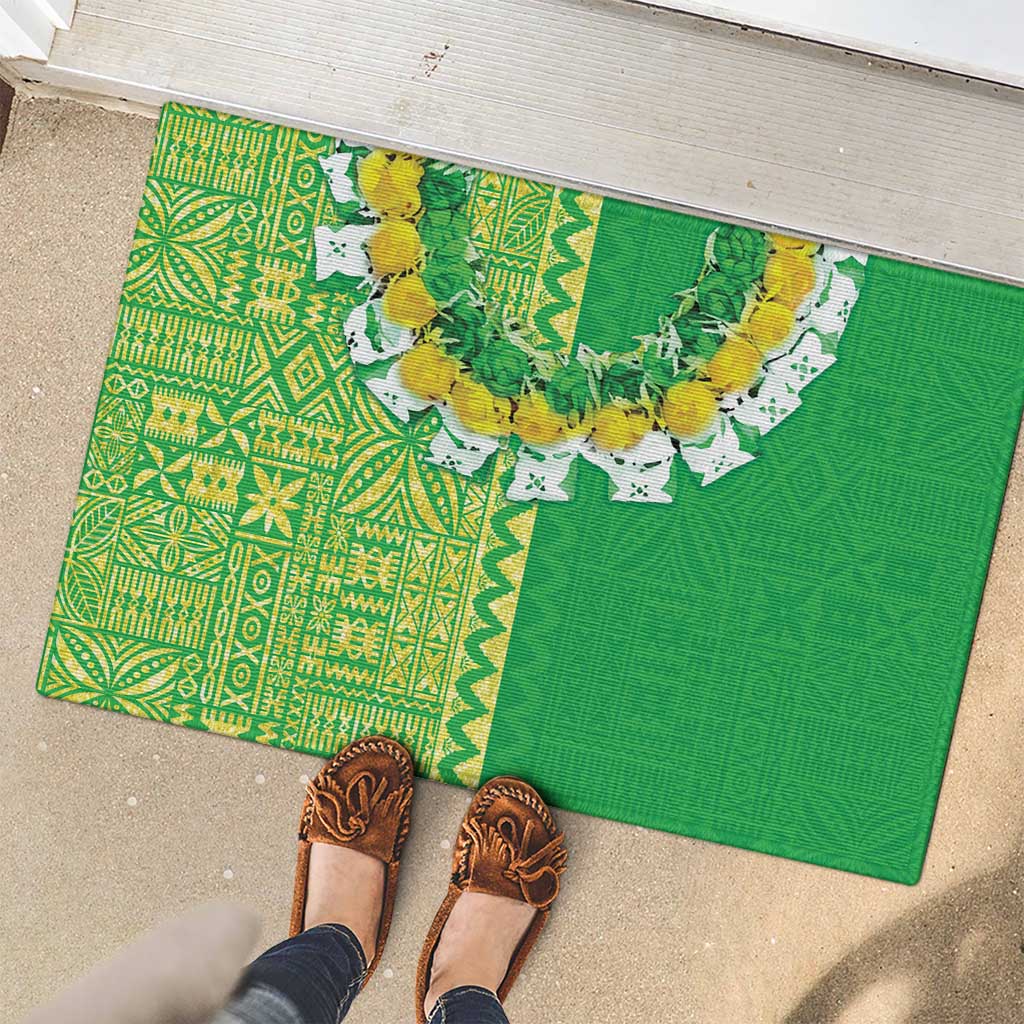 Fiji Lovoni Rubber Doormat Fijian Tapa Salusalu Green Glitter