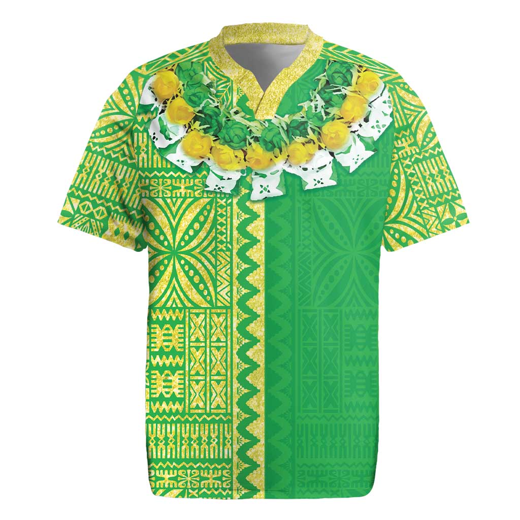 Fiji Lovoni Rugby Jersey Fijian Tapa Salusalu Green Glitter