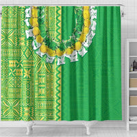 Fiji Lovoni Shower Curtain Fijian Tapa Salusalu Green Glitter