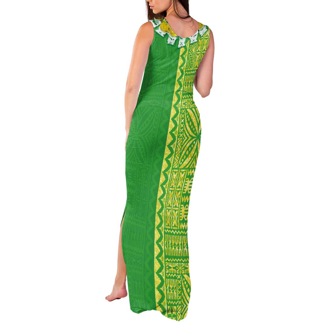 Fiji Lovoni Tank Maxi Dress Fijian Tapa Salusalu Green Glitter