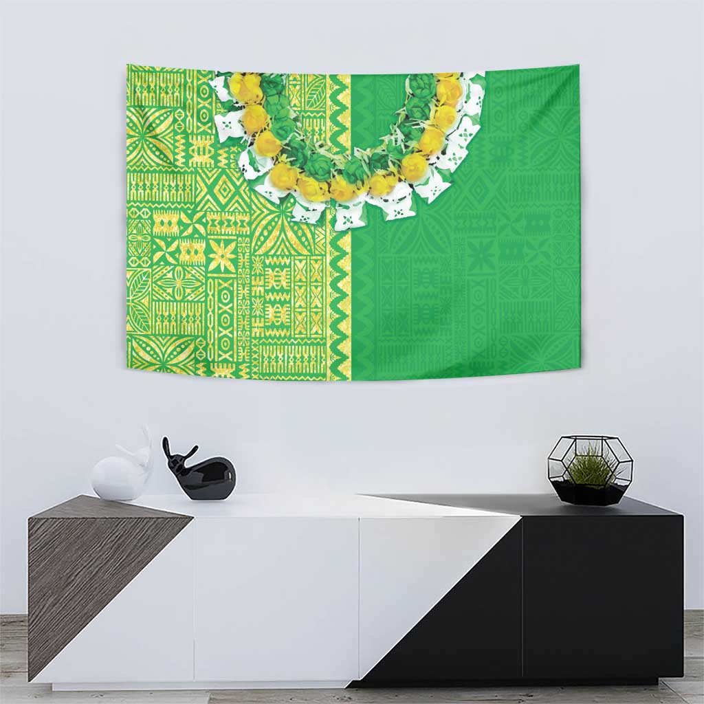 Fiji Lovoni Tapestry Fijian Tapa Salusalu Green Glitter