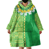 Fiji Lovoni Wearable Blanket Hoodie Fijian Tapa Salusalu Green Glitter